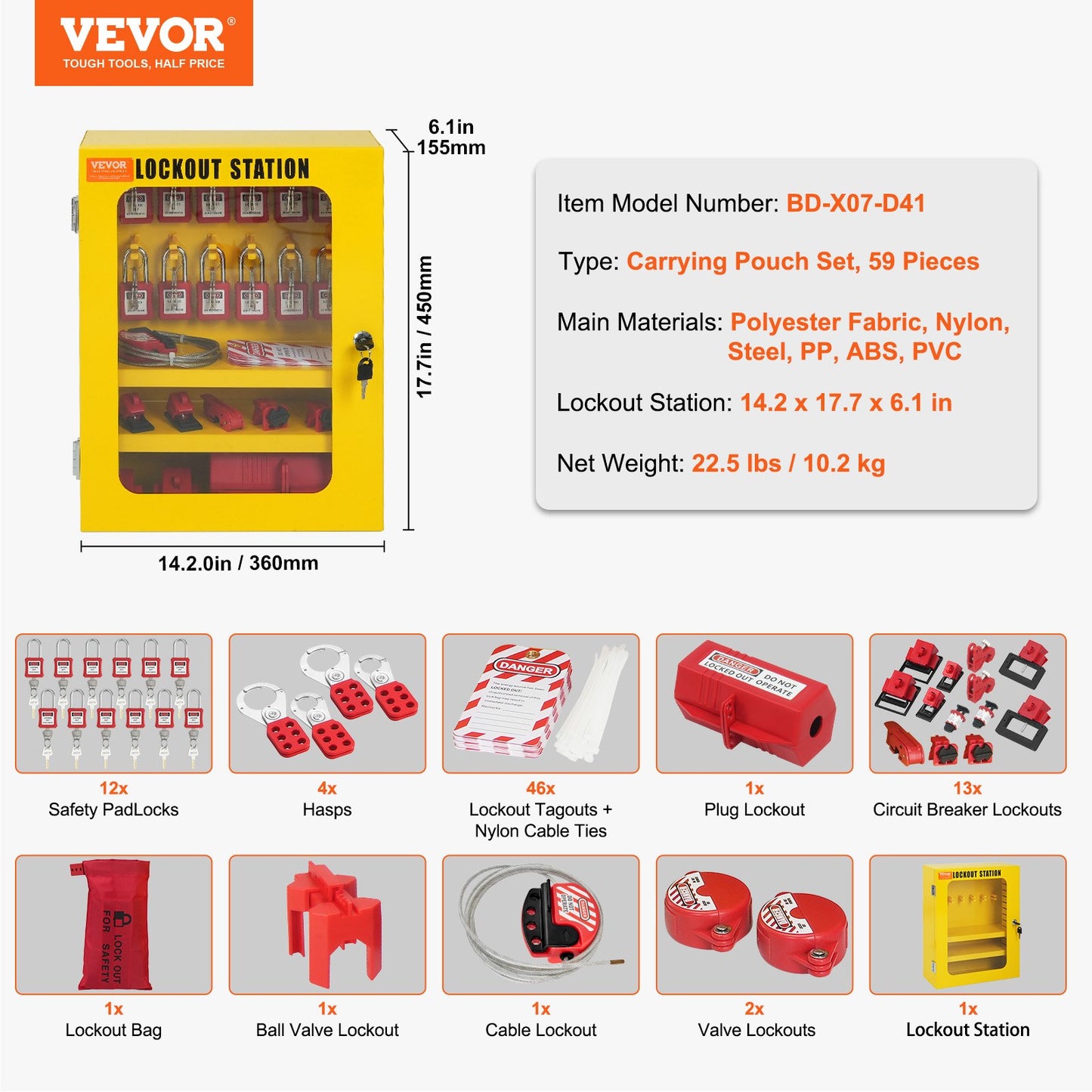 Electrical Lockout Tagout Kit, 59 ST Säkerhet Lockout Tagout Station med hänglås, haspar, taggar, band, Plug Lockout, Circuit Breaker Lockouts, Ventil Lockouts, Kabel Lockout, Lockout Bag, Box