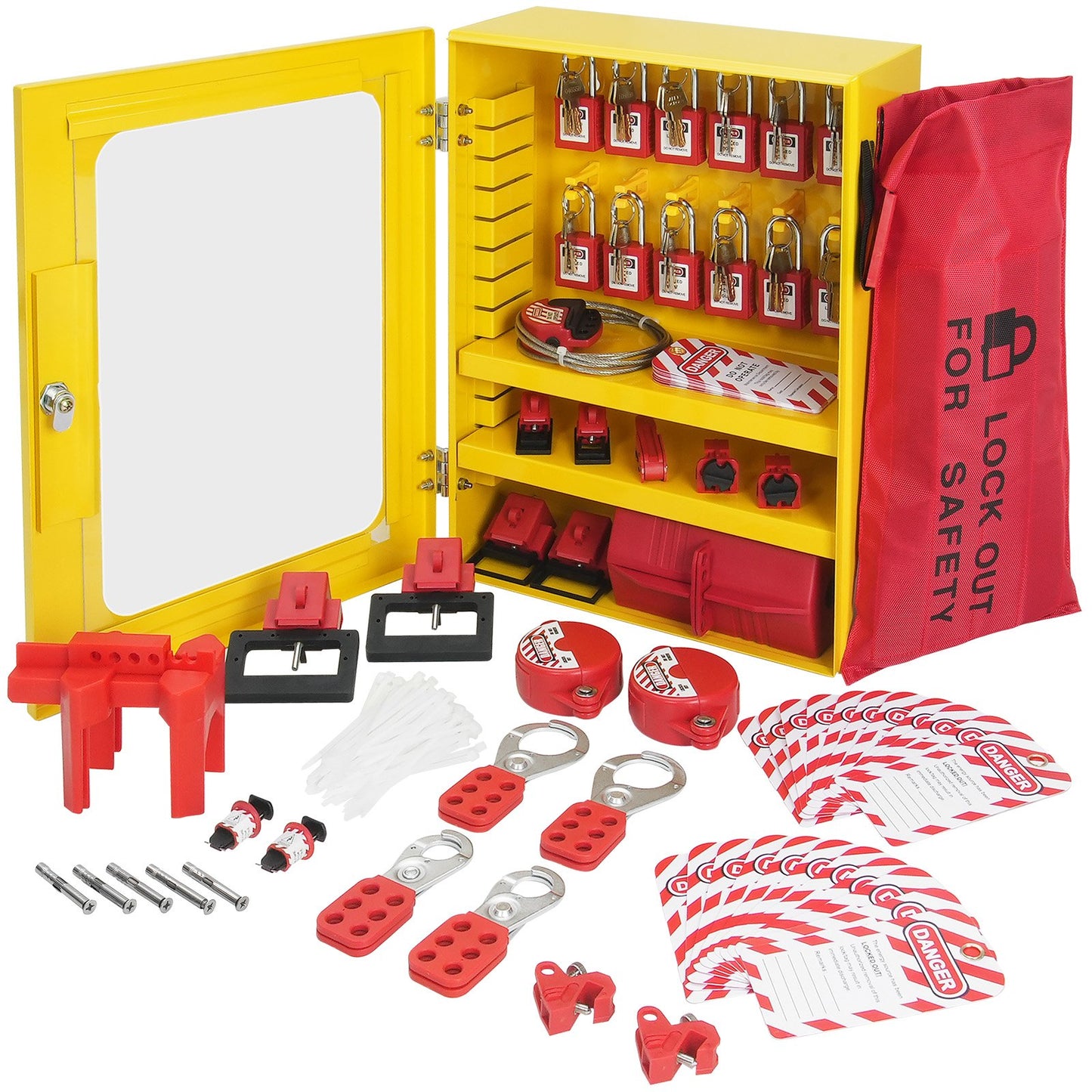 Electrical Lockout Tagout Kit, 59 ST Säkerhet Lockout Tagout Station med hänglås, haspar, taggar, band, Plug Lockout, Circuit Breaker Lockouts, Ventil Lockouts, Kabel Lockout, Lockout Bag, Box