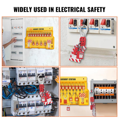 Electrical Lockout Tagout Kit, 60 ST Säkerhet Lockout Tagout Station inkluderar hänglås, haspar, taggar, nylonband, expansionssats och lockoutstationskort, för industriell, elektrisk kraft