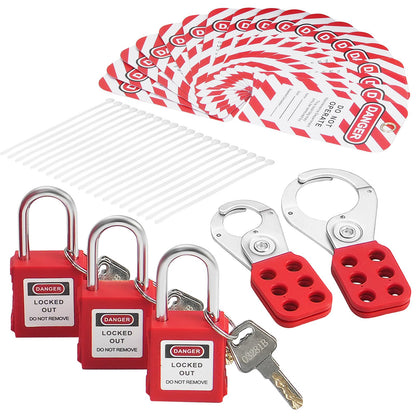 Electrical Lockout Tagout Kit, 60 ST Säkerhet Lockout Tagout Station inkluderar hänglås, haspar, taggar, nylonband, expansionssats och lockoutstationskort, för industriell, elektrisk kraft