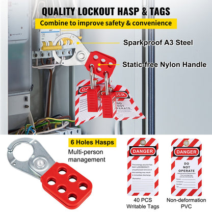 58 PCS Lockout Tagout Kit, Electrical Safety Loto Kit Includes Padlock, Lockout Station, Hasp, Tags &amp; Zip Bands, Lockout Tagout Safety Tools for Industry, Electric Power, Machinery
