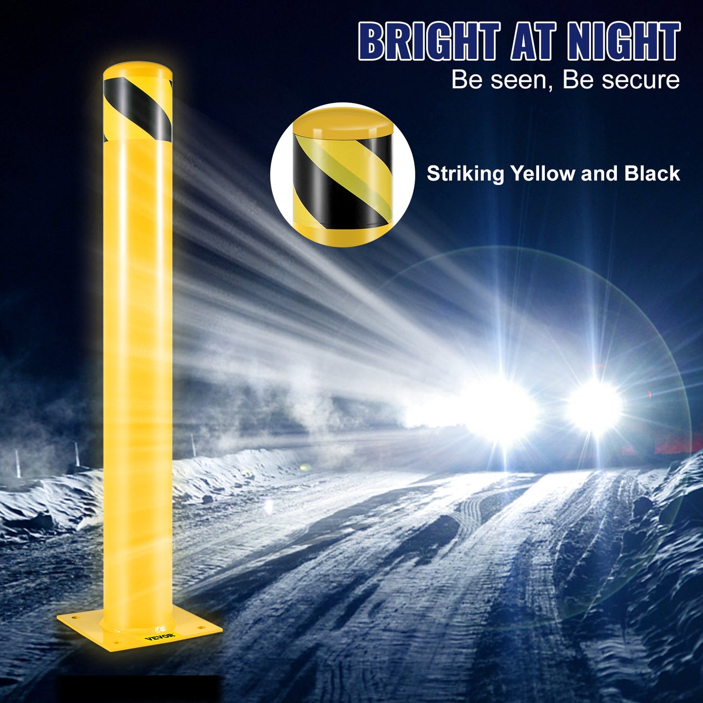 Safety Bollard Safety Barrier Bollard 4-1/2" OD 36" Height Yellow Powder Coated Tube Steel Safety Barrier with 4 Free Anchor Bolts for Traffic Sensitive Area