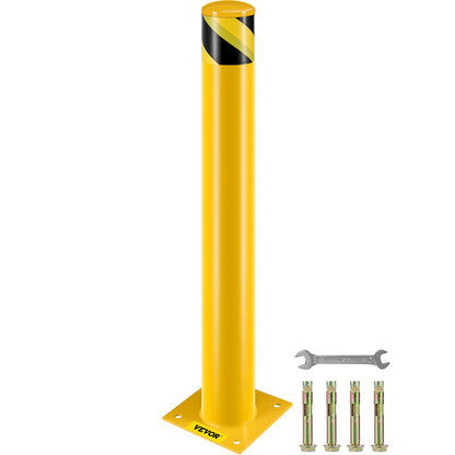 Safety Bollard Safety Barrier Bollard 4-1/2" OD 36" Height Yellow Powder Coated Tube Steel Safety Barrier with 4 Free Anchor Bolts for Traffic Sensitive Area
