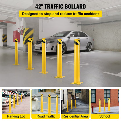 Safety Bollard 42"x4.5" Safety Barrier Bollard 4-1/2" OD 42" Height Yellow Powder Coated Tube Steel Safety Barrier with 4 Free Anchor Bolts for Traffic Sensitive Area