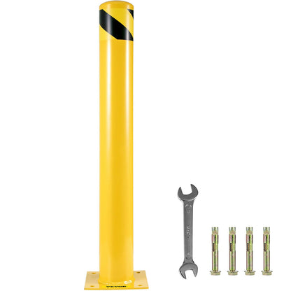 Safety Bollard 42"x4.5" Safety Barrier Bollard 4-1/2" OD 42" Height Yellow Powder Coated Tube Steel Safety Barrier with 4 Free Anchor Bolts for Traffic Sensitive Area