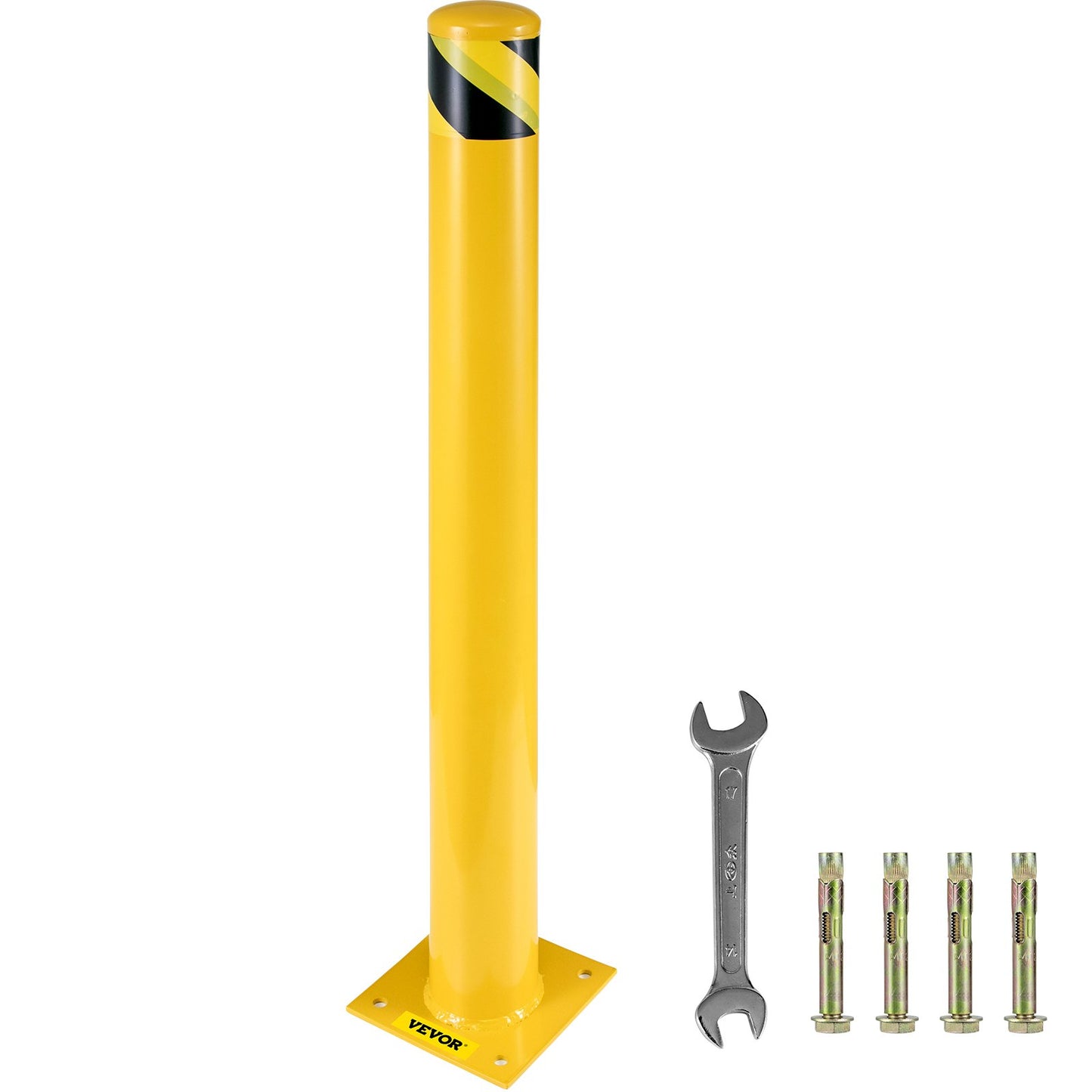 42"x5.5" Security Bollard, 5-1/2" OD 42" Height Security Barrier Bollard, Yellow Powder Coated Tube Steel Security Barrier, with 4 Free Anchor Bolts, for Traffic Sensitive Area