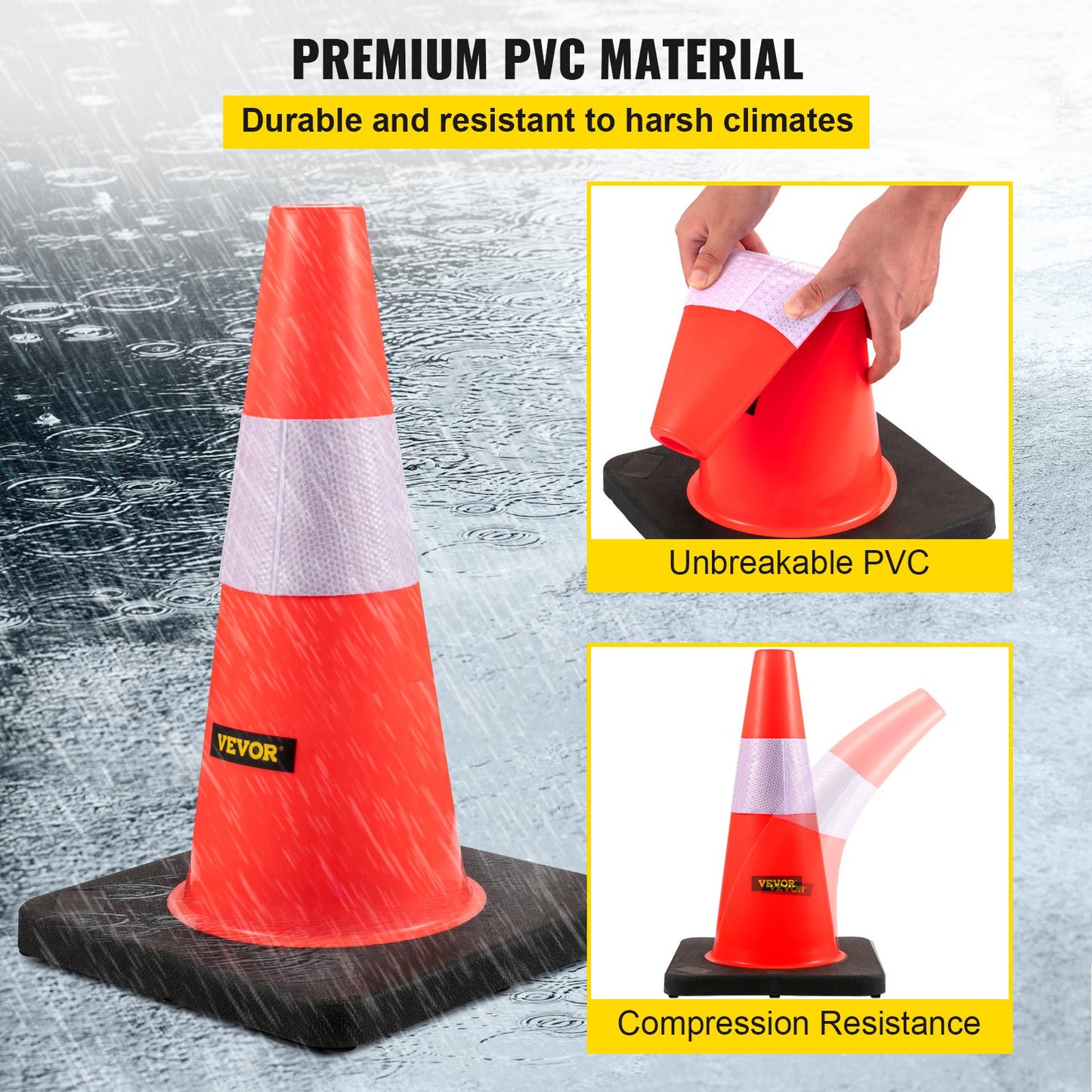 Sicherheitskegel, Verkehrskegel, 45,7 cm, orange, reflektierende Kragen, 5 Stück