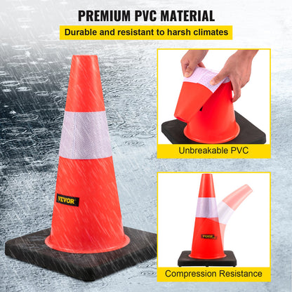 Sicherheitskegel, Verkehrskegel, 45,7 cm, orange, reflektierende Kragen, 5 Stück