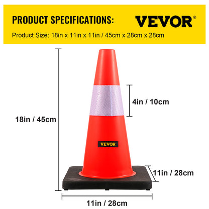 Sicherheitskegel, Verkehrskegel, 45,7 cm, orange, reflektierende Kragen, 5 Stück