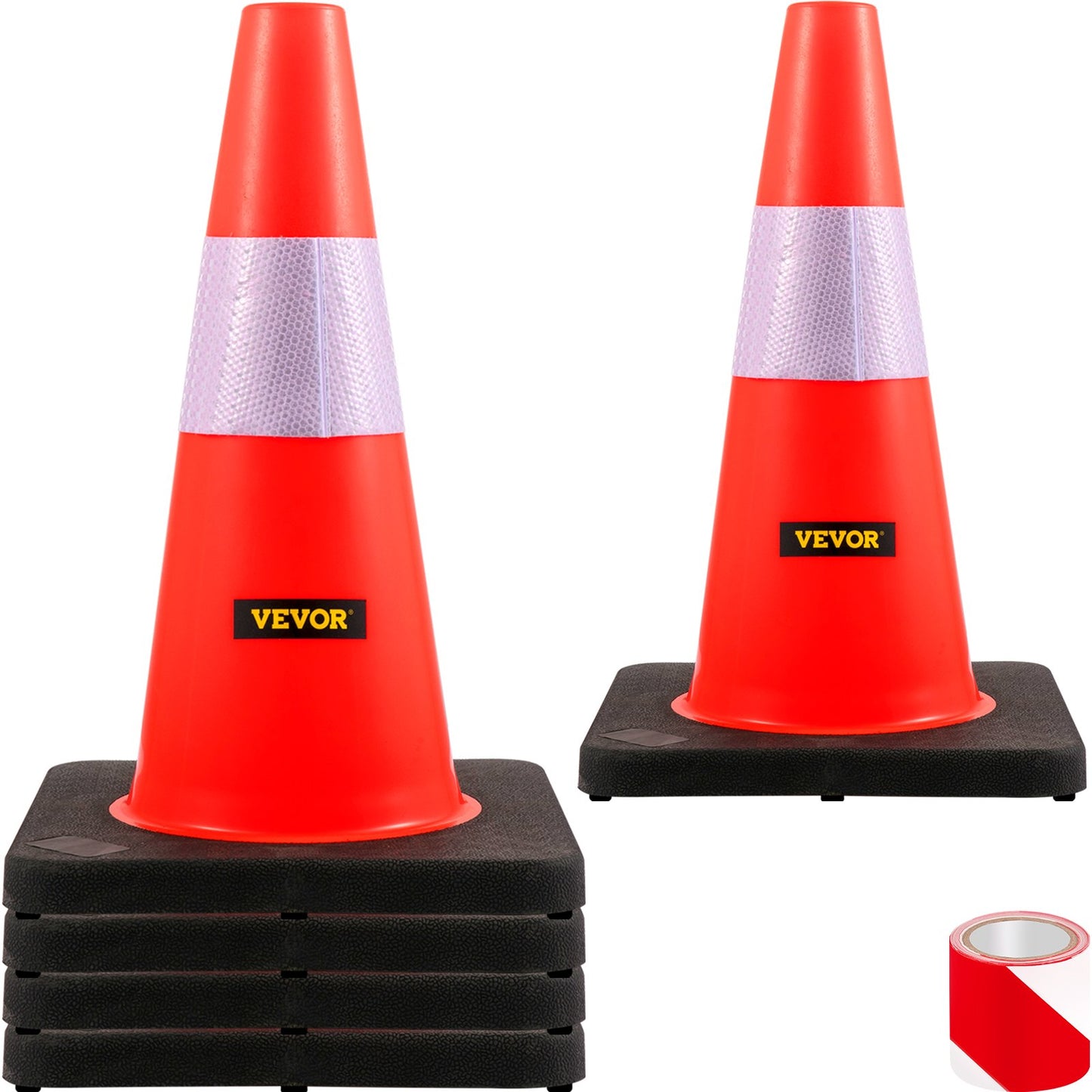 Sicherheitskegel, Verkehrskegel, 45,7 cm, orange, reflektierende Kragen, 5 Stück