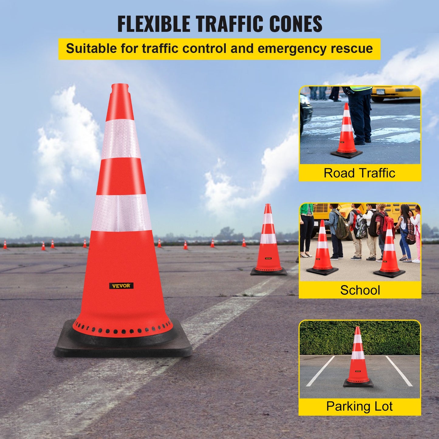 Safety Cones Trafikkoner 8 x 30" Orange reflekterande kragar Road Cones