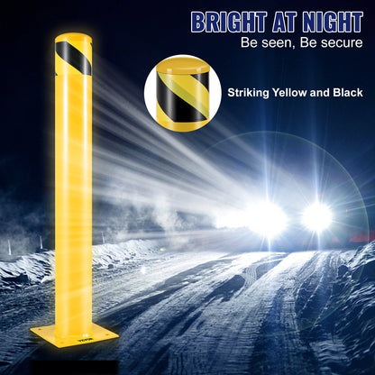 Security bollard, 42 inch height bollard, 4.5 inch diameter steel pipe bollard, yellow steel bollard, steel security bollard with 8 anchor bolts, perfect for traffic sensitive area