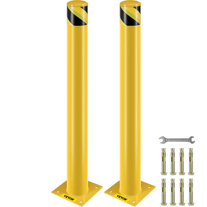 Security bollard, 42 inch height bollard, 4.5 inch diameter steel pipe bollard, yellow steel bollard, steel security bollard with 8 anchor bolts, perfect for traffic sensitive area