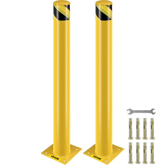 Security bollard, 42 inch height bollard, 4.5 inch diameter steel pipe bollard, yellow steel bollard, steel security bollard with 8 anchor bolts, perfect for traffic sensitive area