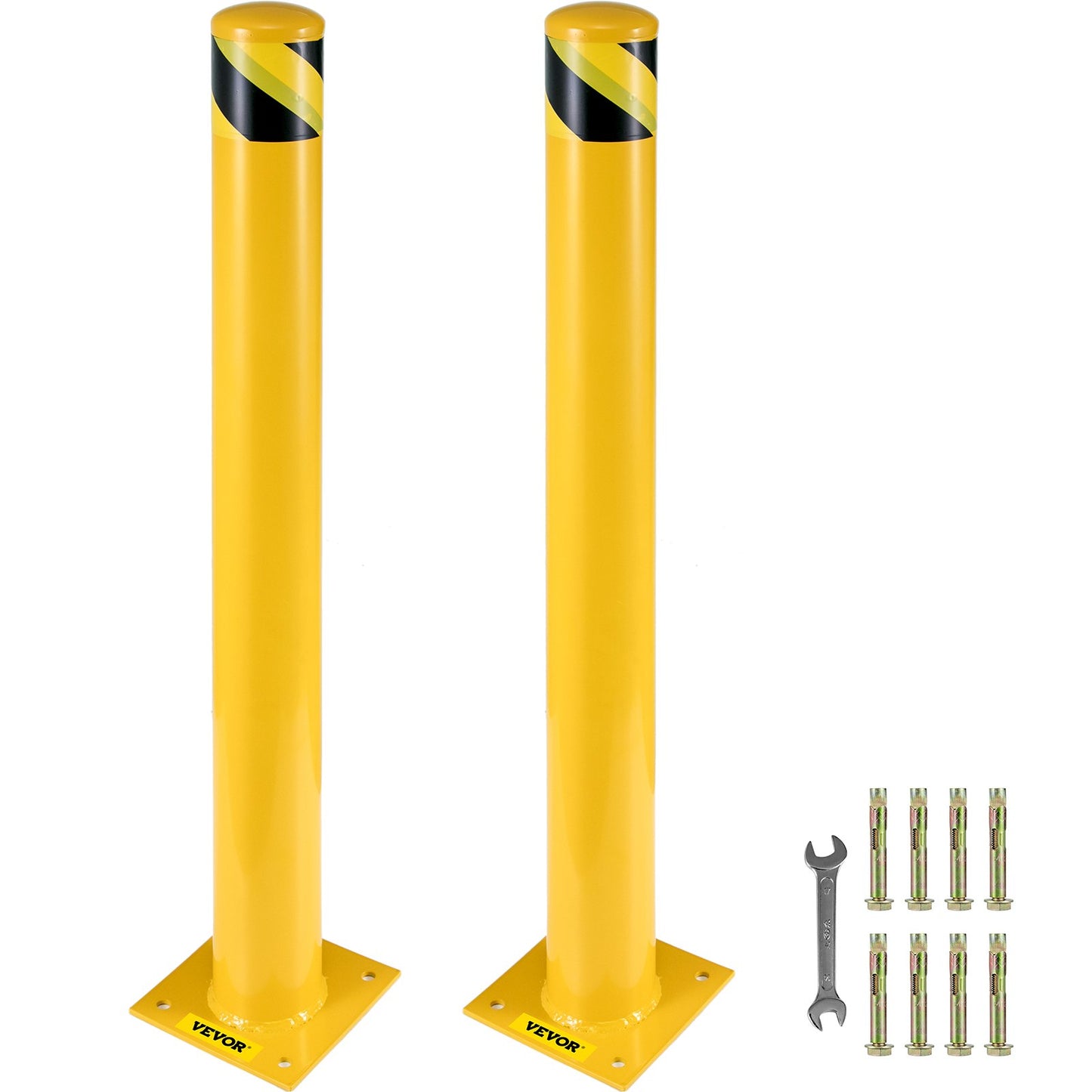 Security Bollard, 42 inch height bollard post, 5.5 inch diameter steel tube bollard, yellow steel bollard, steel security bollard with 8 anchor bolts, perfect for traffic sensitive area