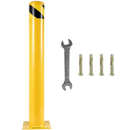Security Bollard, 42 inch height bollard post, 5.5 inch diameter steel tube bollard, yellow steel bollard, steel security bollard with 8 anchor bolts, perfect for traffic sensitive area