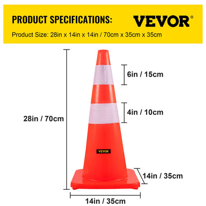 Säkerhetskoner, 28 tum/73 cm höjd, 12 st PVC orange trafikkon med 2 reflekterande kragar och tyngd bas, används för trafikkontroll, uppfartsparkering och skolförbättring