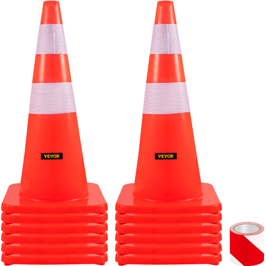 Säkerhetskoner, 28 tum/73 cm höjd, 12 st PVC orange trafikkon med 2 reflekterande kragar och tyngd bas, används för trafikkontroll, uppfartsparkering och skolförbättring