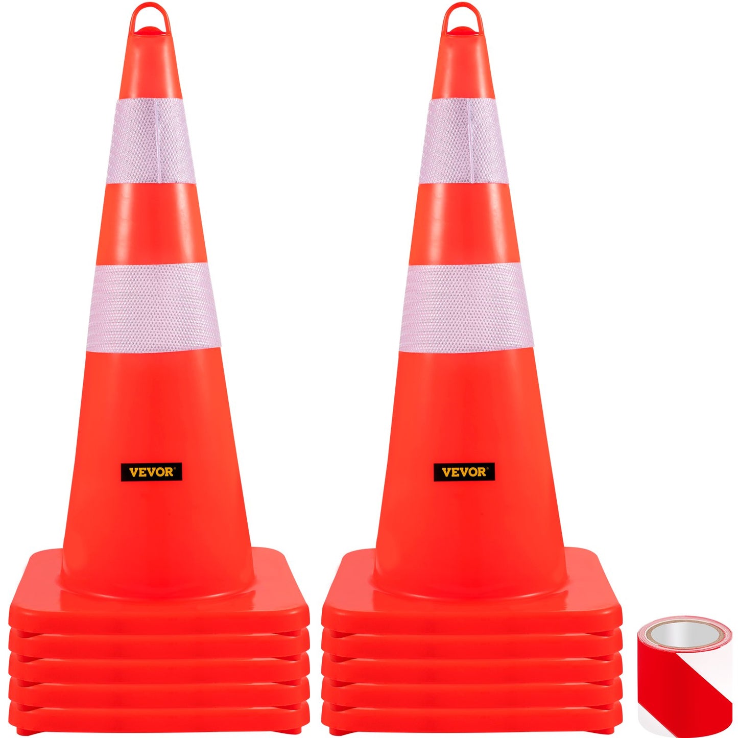 Säkerhetskoner, 10 st 28\" trafikkoner, PVC-orange konstruktionskoner, 2 reflekterande kragar trafikkoner med tyngd bas och handhållen ring som används för trafikkontroll, uppfartsparkering