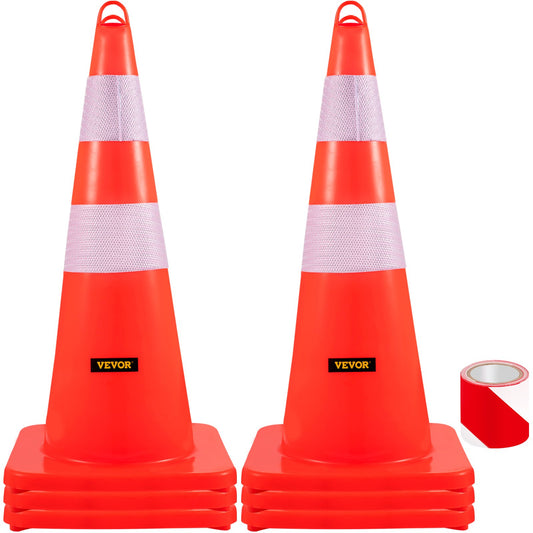 Säkerhetskoner, 6 x 28\" trafikkoner, PVC-orange konstruktionskoner, 2 reflekterande kragar trafikkoner med tyngd bas och handhållen ring som används för trafikkontroll, uppfartsparkering