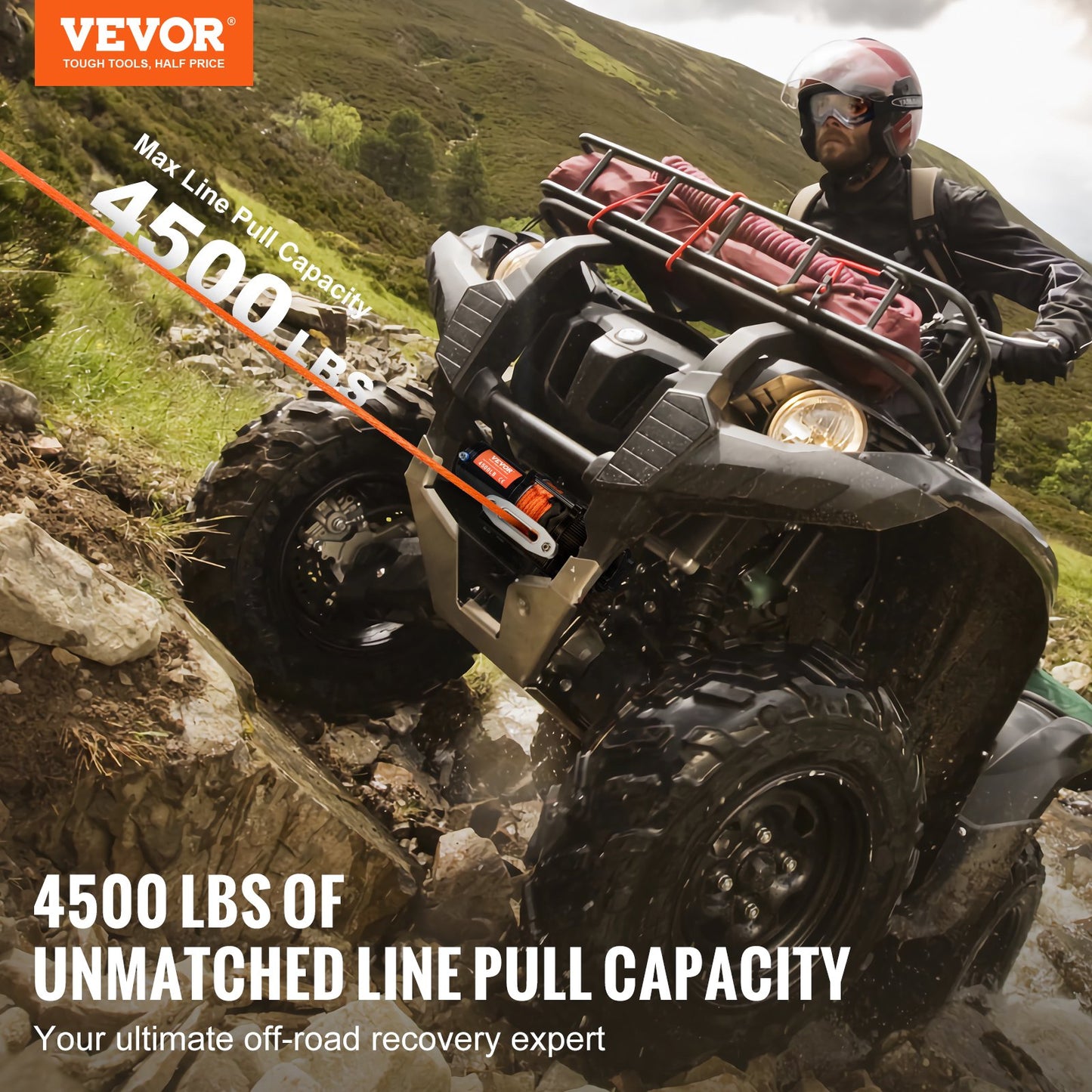 Elektrisk vinsch ATV UTV 4500 lb syntetiskt rep Vattentät fjärrkontroll