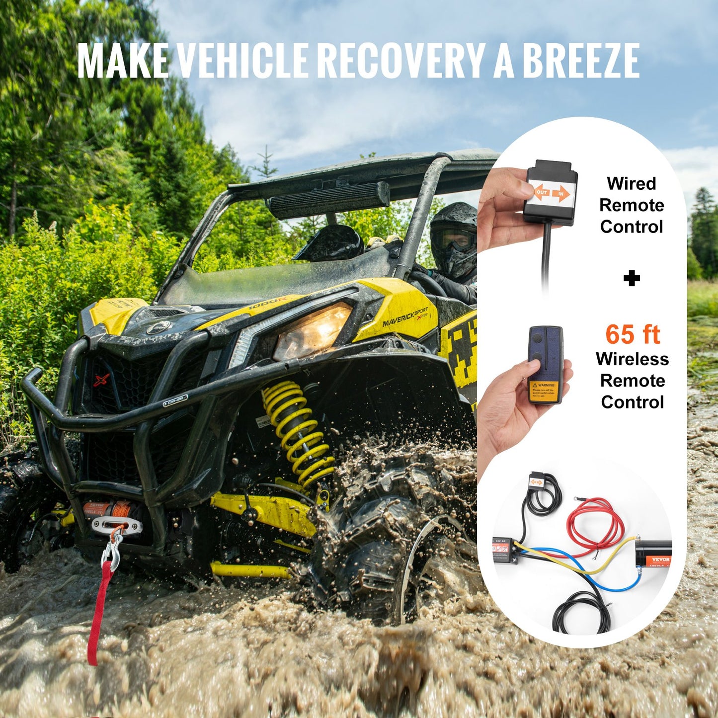 Elektrisk vinsch ATV UTV 4500 lb syntetiskt rep Vattentät fjärrkontroll