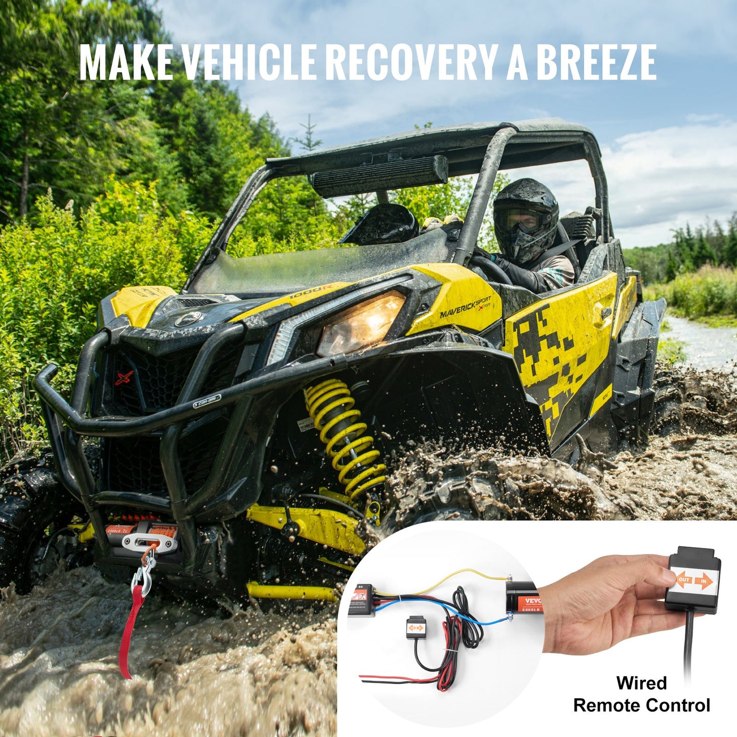 Elektrisk vinsch ATV UTV 3500 lb Syntetrep Vattentät trådad kontroll