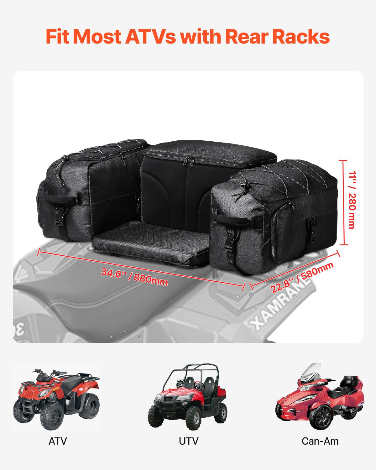 74L ATV Rear Storage Bag 600D Oxford Cloth Rear Cargo Bag &amp; Sponge Pad