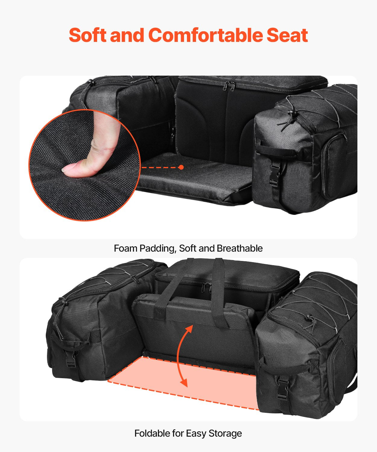 74L ATV Rear Storage Bag 600D Oxford Cloth Rear Cargo Bag &amp; Sponge Pad