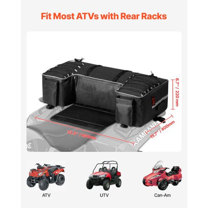 ATV förvaringsväska bak, 60L ATV förvaringsväska bak med ryggstöd och vattentätt överdrag, 600D Oxfordtyg för utrustning bak i sätet, passar de flesta ATV med bakre räcke, kompatibel med ATV, UTV, Can-Am-fordon |  EU