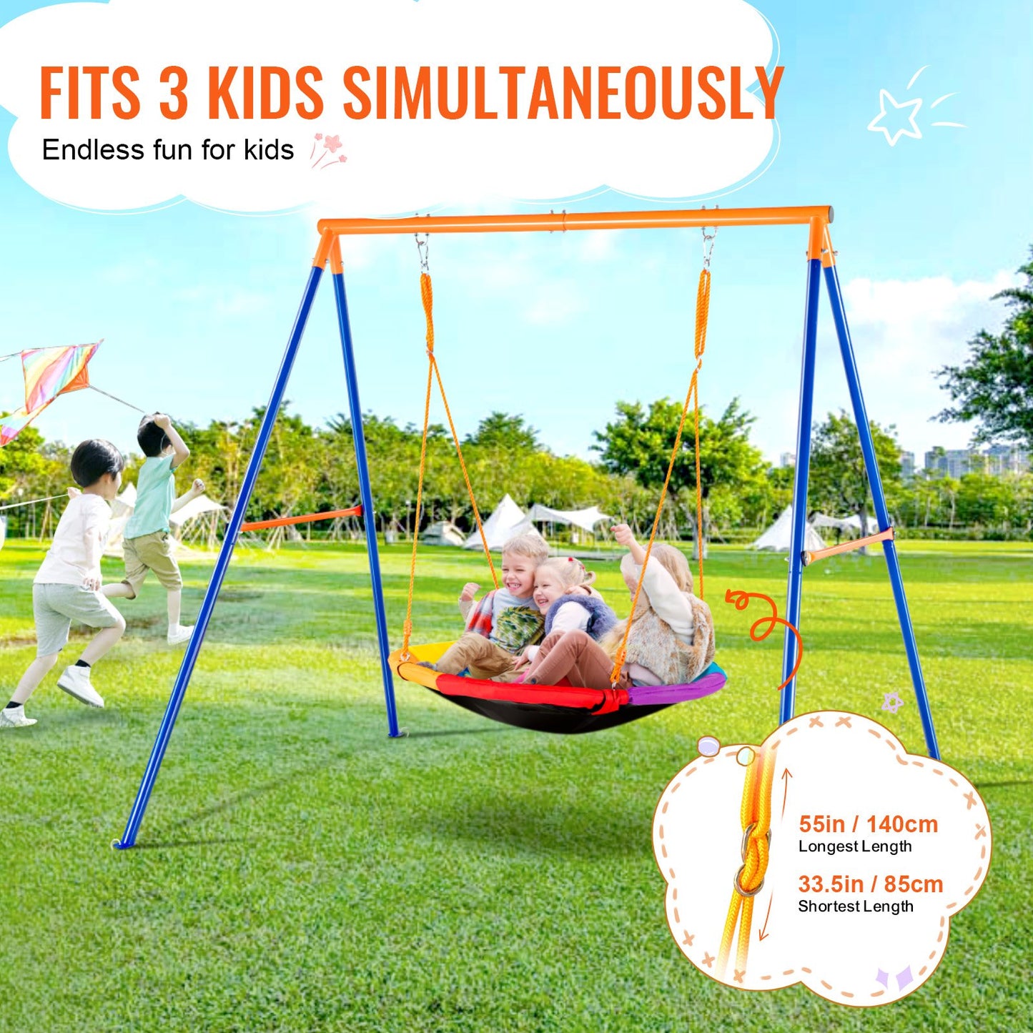 Swing Sets for Backyard 40-inch Barrel Swing Seat A-Frame Metal Stand 440lbs