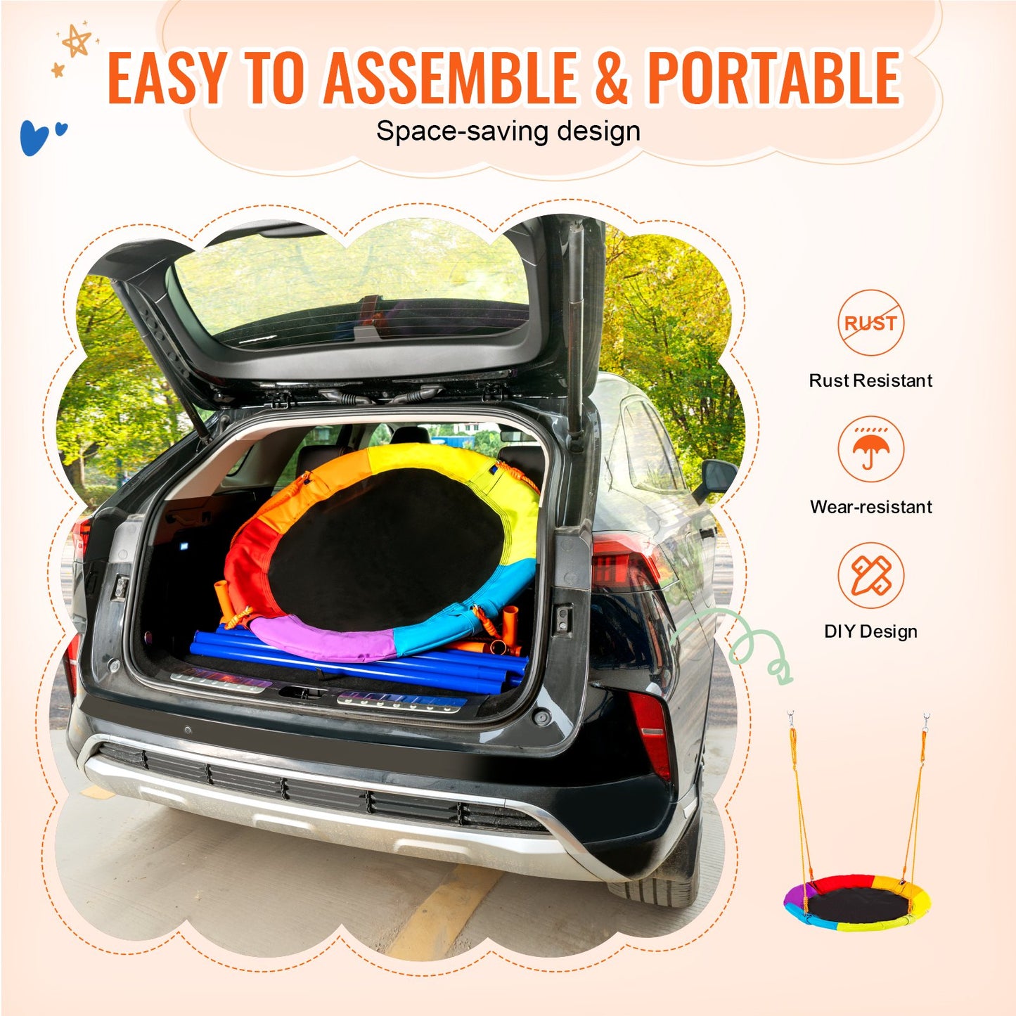 Swing Sets for Backyard 40-inch Barrel Swing Seat A-Frame Metal Stand 440lbs