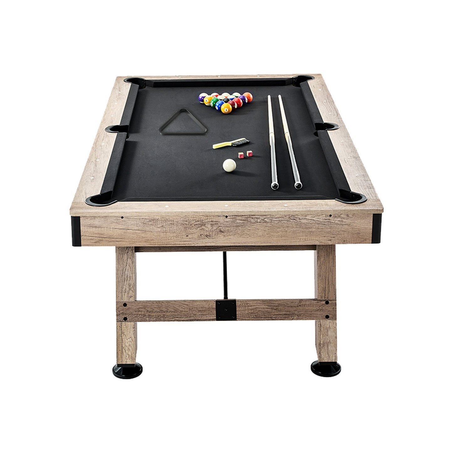 Biljardbord, 7 fot biljardbord, justera ben stabilt biljardbord, biljardbordsset innehåller bollar, kön, krita och borste, träfärg med svart duk, perfekt för familjespelrum barn vuxna