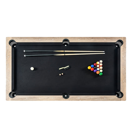 Biljardbord, 7 fot biljardbord, justera ben stabilt biljardbord, biljardbordsset innehåller bollar, kön, krita och borste, träfärg med svart duk, perfekt för familjespelrum barn vuxna