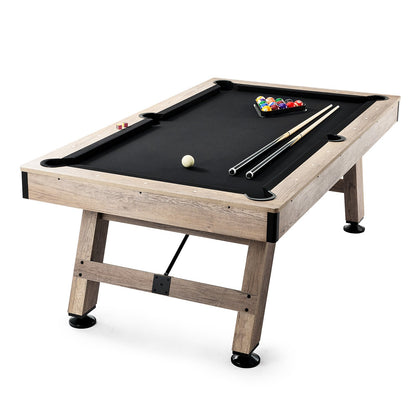 Biljardbord, 7 fot biljardbord, justera ben stabilt biljardbord, biljardbordsset innehåller bollar, kön, krita och borste, träfärg med svart duk, perfekt för familjespelrum barn vuxna
