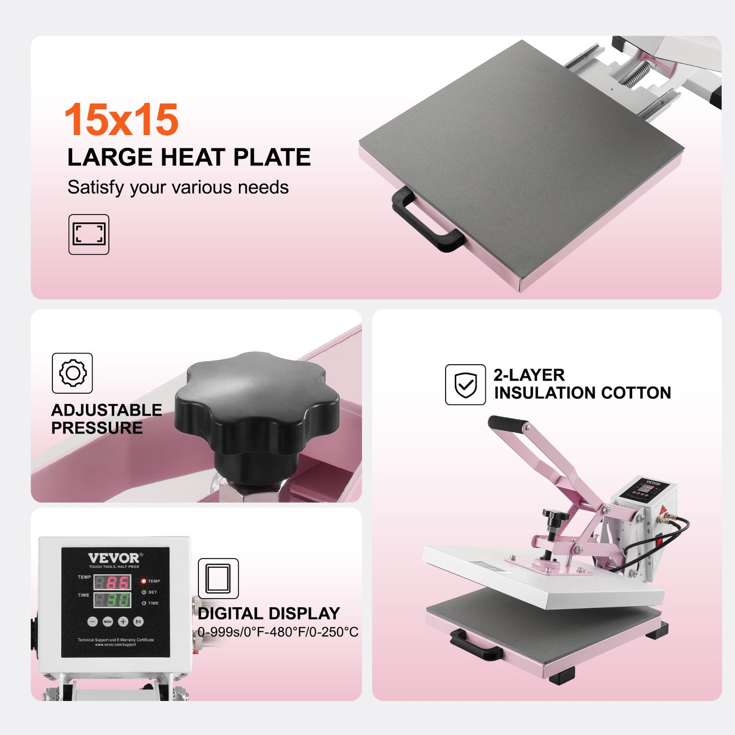 Heat Press Machine 15x15 i Slide Out Heat Transfer Machine T-Shirts Rosa