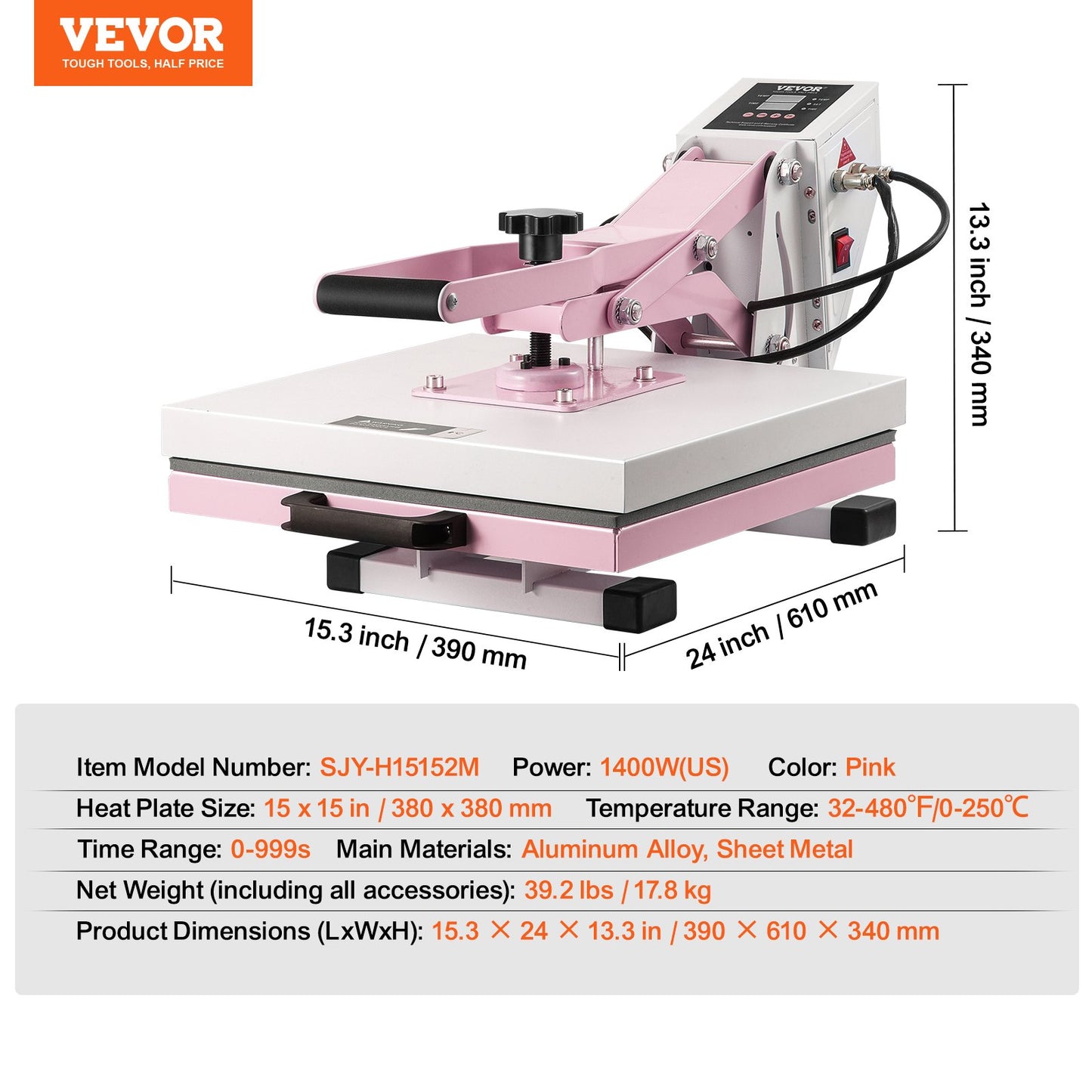 Heat Press Machine 15x15 i Slide Out Heat Transfer Machine T-Shirts Rosa