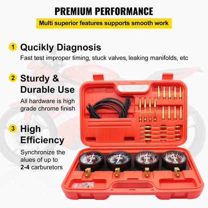 Fuel Vacuum Carburetor Synchronize Tool Kit Fuel Vacuum Carburetor Synchronizer Carb Sync Meter Set with Rubber Hose