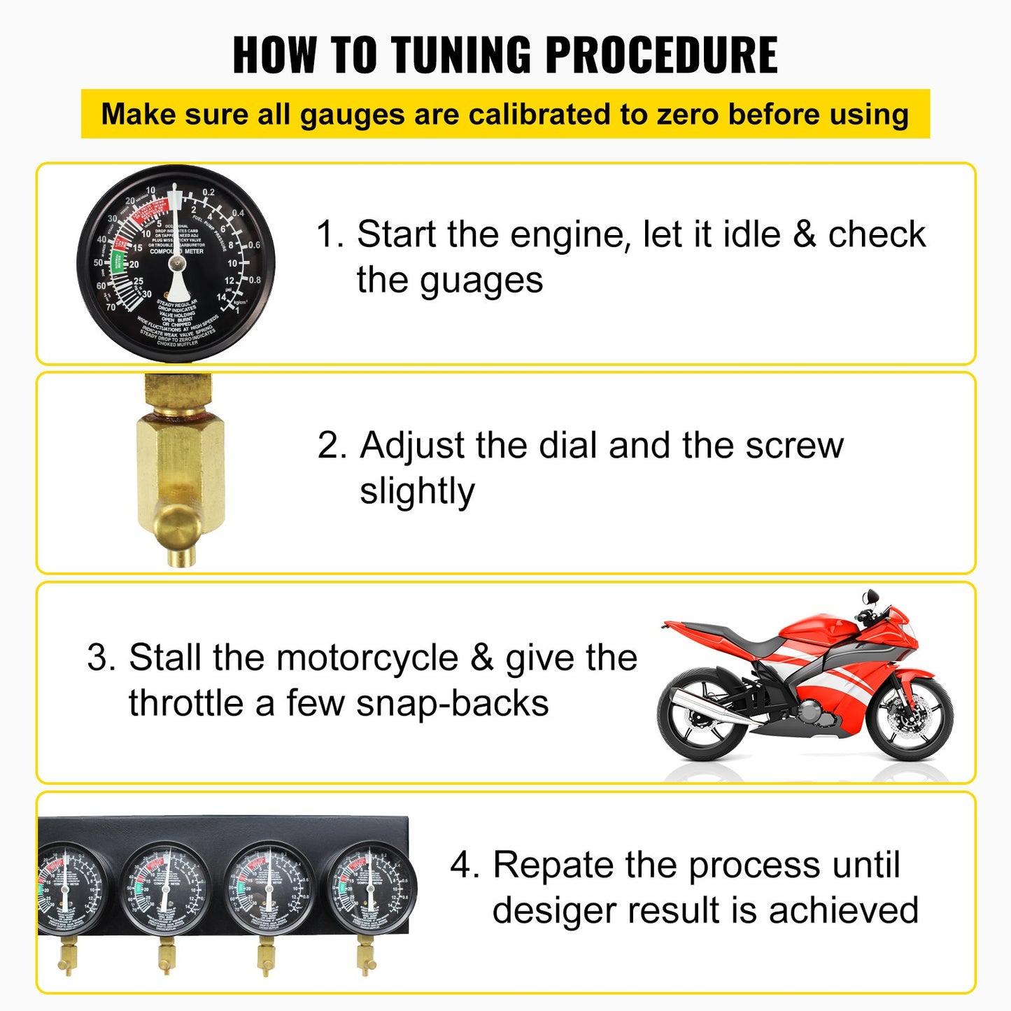 Fuel Vacuum Carburetor Synchronize Tool Kit Fuel Vacuum Carburetor Synchronizer Carb Sync Meter Set with Rubber Hose