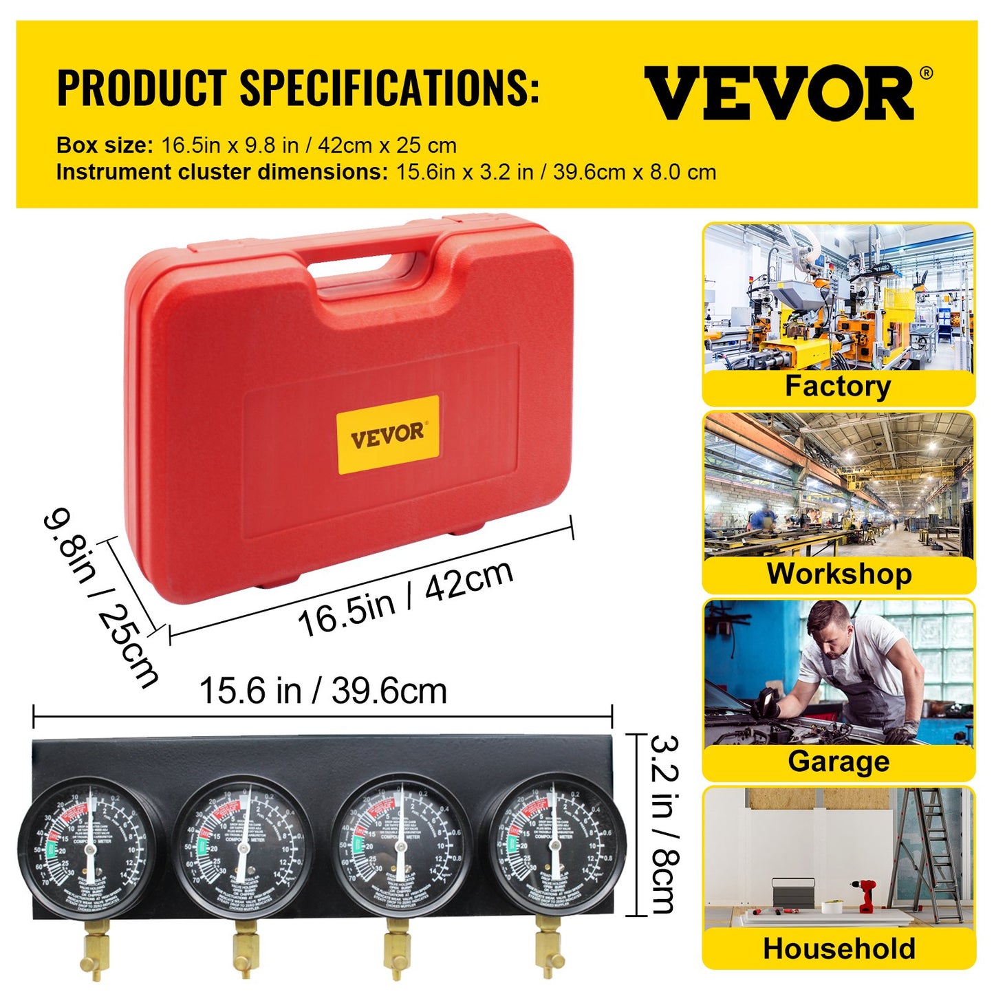Fuel Vacuum Carburetor Synchronize Tool Kit Fuel Vacuum Carburetor Synchronizer Carb Sync Meter Set with Rubber Hose