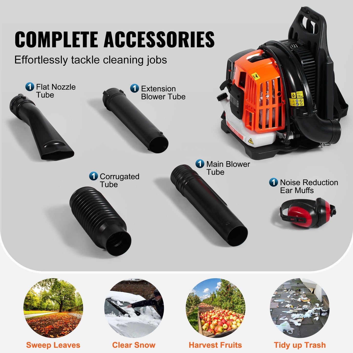 Backpack Leaf Blower 52CC 2-Stroke Gas Leaf Blower 480CFM Air Volume 175 MPH