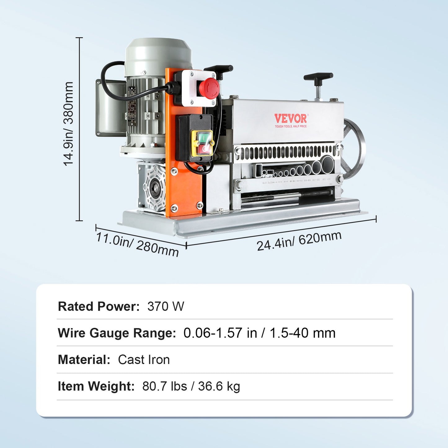 Automatischer Abisolierer, 0,06''-1,42'' elektrischer motorisierter Kabelabisolierer, 370 W, 88 ft/min Abisolierer mit einer zusätzlichen manuellen Kurbel, 11 Kanäle für das Recycling von Kupferschrott