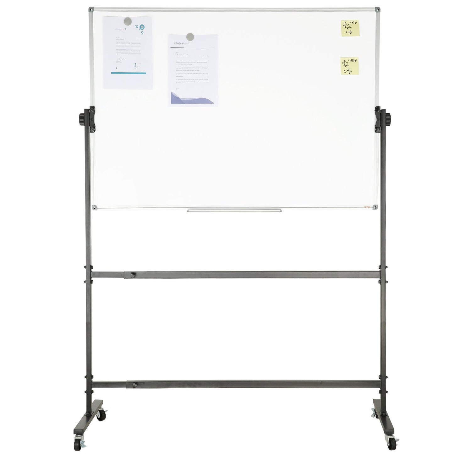 Rolling Whiteboard, 48x32 tum dubbelsidig magnetisk mobil whiteboardtavla, 360° vändbar justerbar höjd med torr raderingstavla med hjul och flyttbar bricka för kontorsskola