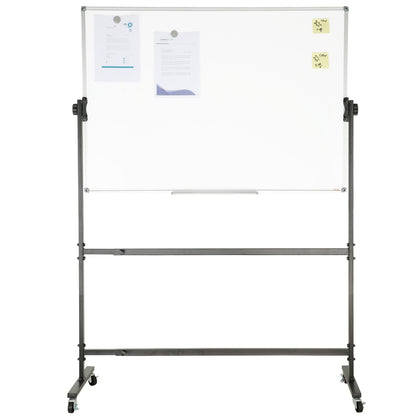 Rolling Whiteboard, 48x32 tum dubbelsidig magnetisk mobil whiteboardtavla, 360° vändbar justerbar höjd med torr raderingstavla med hjul och flyttbar bricka för kontorsskola