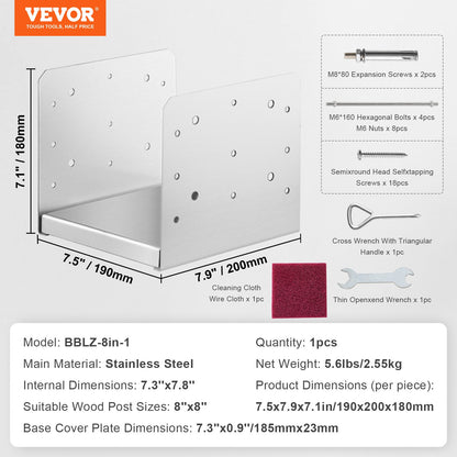 203.2x203.2mm post base, 1pc adjustable stainless steel post anchor bracket (internal 198 x 185), adjustable post base for pavilion deck porch handrail railing decorative anchor plate