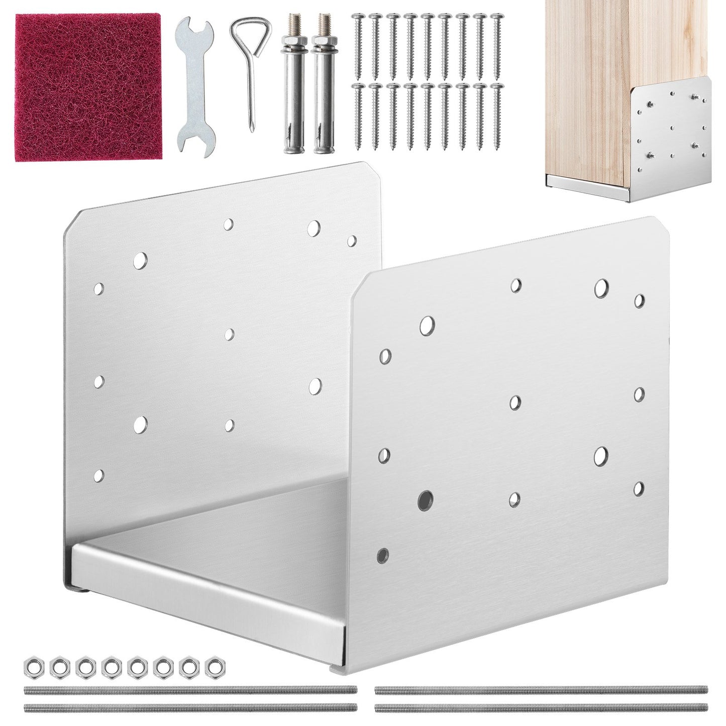 203.2x203.2mm post base, 1pc adjustable stainless steel post anchor bracket (internal 198 x 185), adjustable post base for pavilion deck porch handrail railing decorative anchor plate