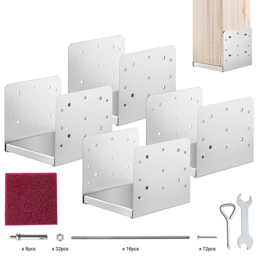 203,2x203,2mm stolpbas, 4st justerbar stolpeankarfäste i rostfritt stål (intern 198 x 185), justerbar stolpbas för paviljongdäck veranda ledstångsräcke dekorativ förankringsplatta