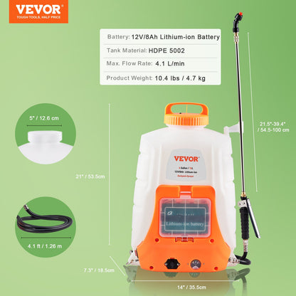 Battery Powered Backpack Sprayer 4 Gal Tank 0-90 PSI Adjustable Pressure