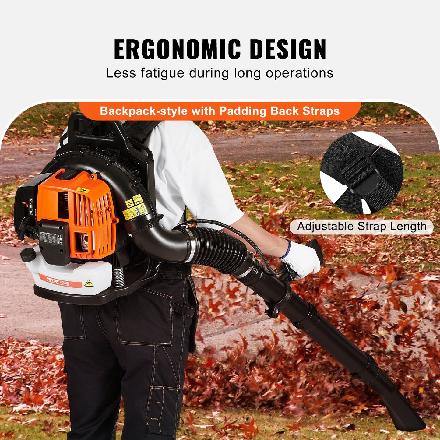 Backpack Leaf Blower 62CC 2-Stroke Gas Leaf Blower 1110CFM Air Volume
