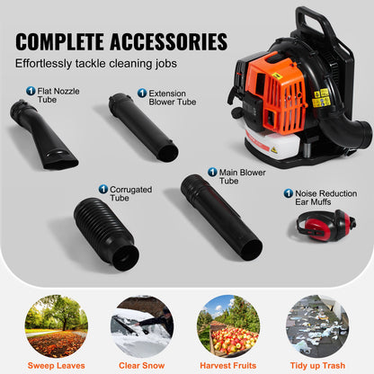 Backpack Leaf Blower 62CC 2-Stroke Gas Leaf Blower 1110CFM Air Volume